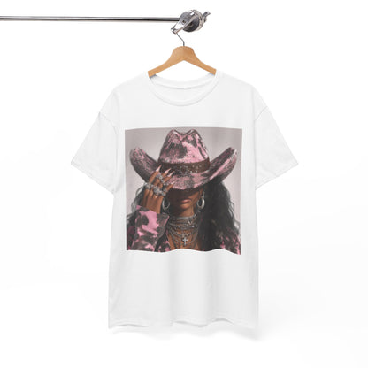 Lifestyle image showing Tranita Renee cowboy graphic t-shirt in casual streetwear outfit