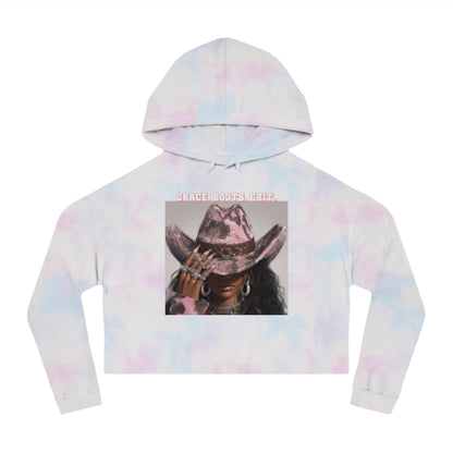 Tie-dye hoodie with a horse wearing a cowboy hat graphic on a white background