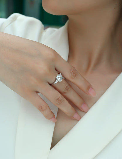 Shining Step By Step - A Fashionable Diamond Jewelry Piece Set With 3-Carat Moissanite S925 Sterling Silver And Platinum Diamond Ring