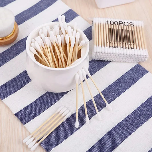 Double Head Cotton Swab for Wood Stick