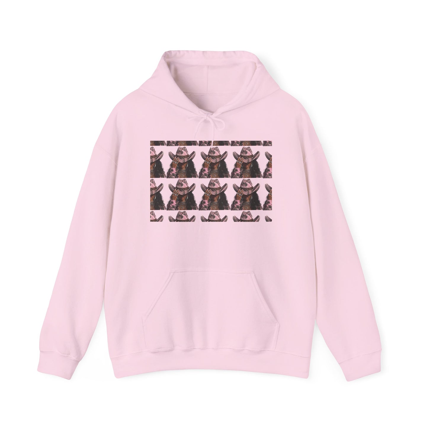 Pink hoodie with a patterned design on a white background