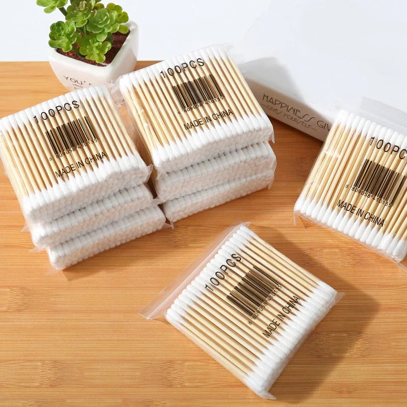 Double Head Cotton Swab for Wood Stick