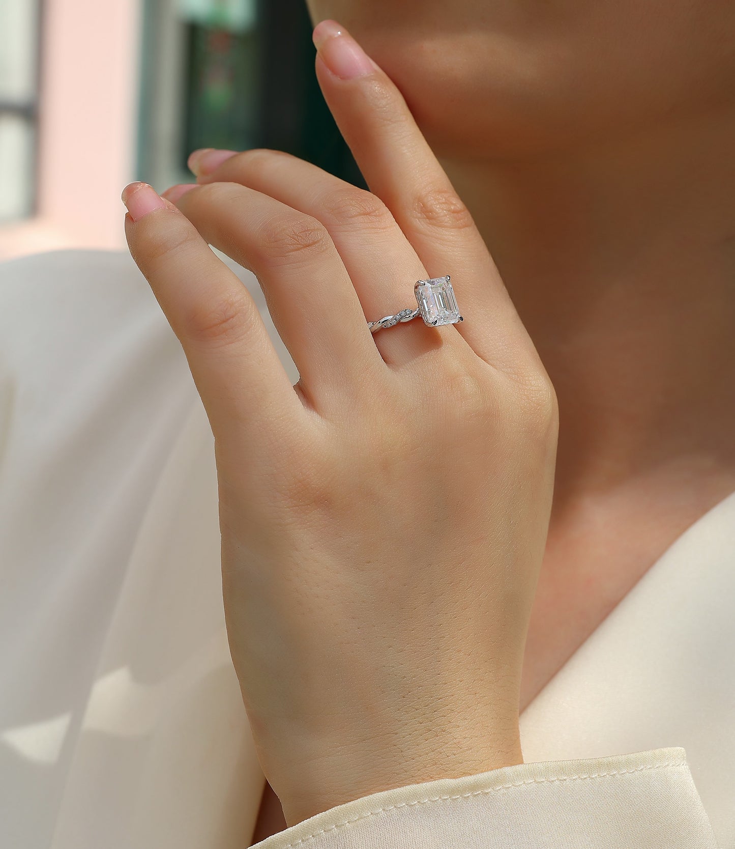 Chasing Light - A Fashionable Diamond Jewelry Piece Set With Moissanite S925 Sterling Silver And Platinum-Plated Diamond Ring