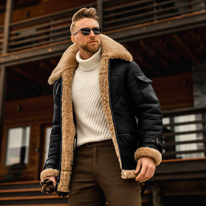 Winter Fleece Shearling Mens Bomber Jacket