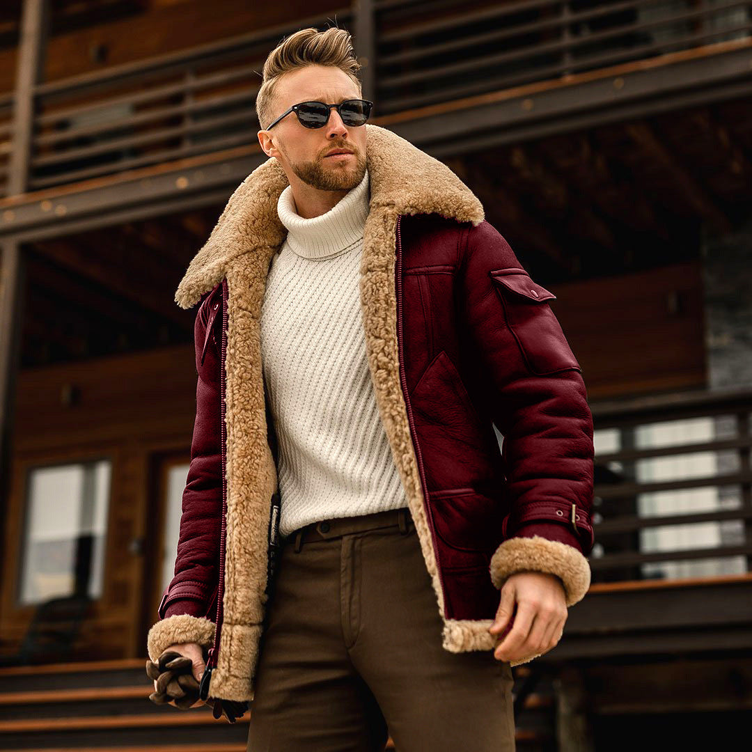 Winter Fleece Shearling Mens Bomber Jacket