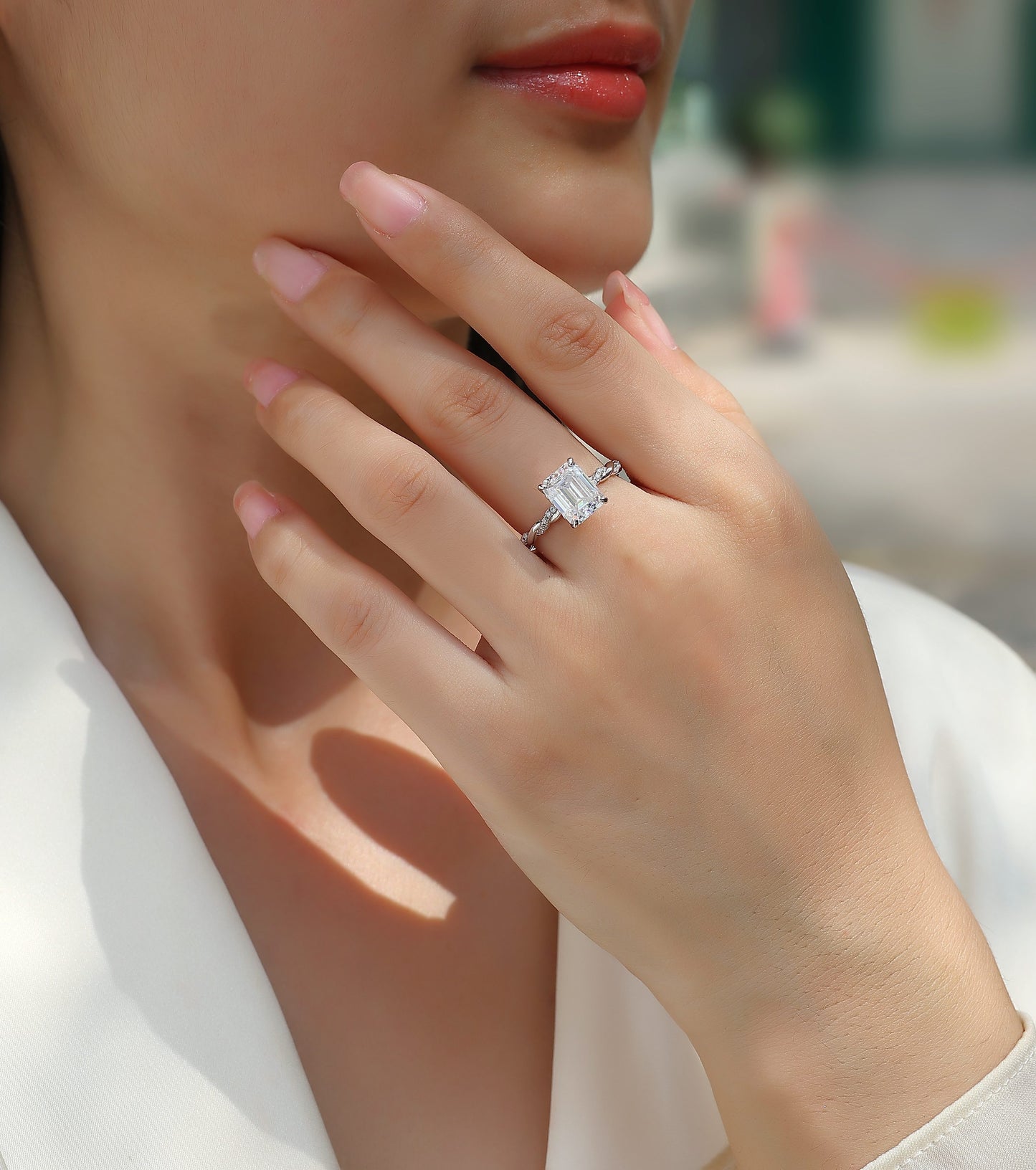 Chasing Light - A Fashionable Diamond Jewelry Piece Set With Moissanite S925 Sterling Silver And Platinum-Plated Diamond Ring