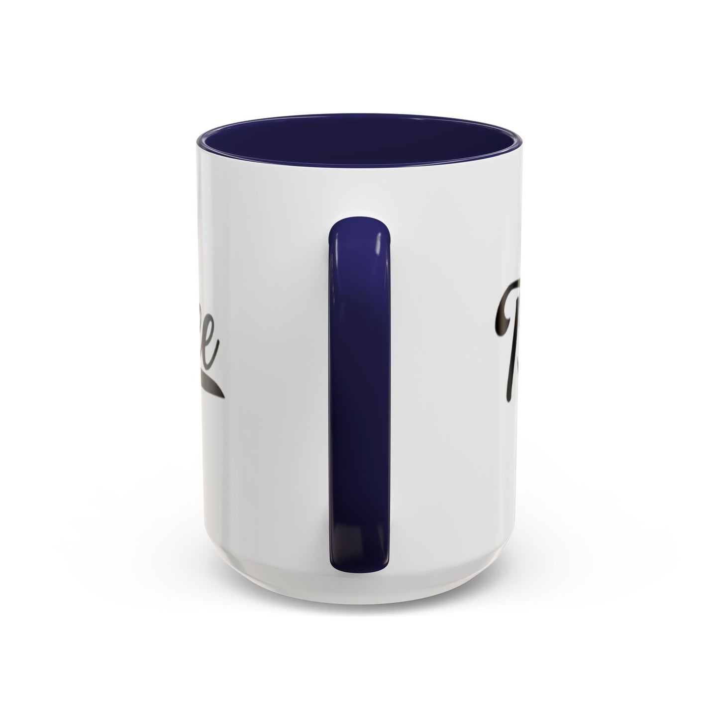 White mug with a blue interior and handle on a white background