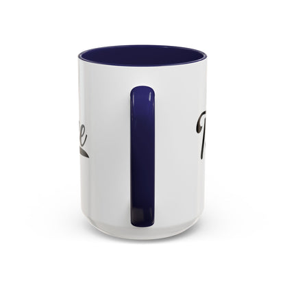 White mug with a blue interior and handle on a white background
