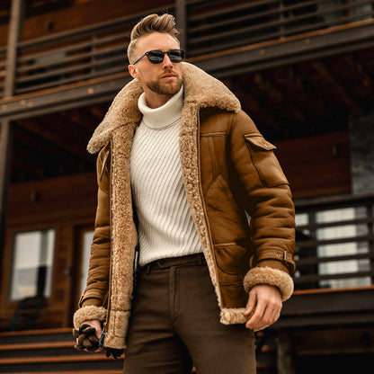 Winter Fleece Shearling Mens Bomber Jacket