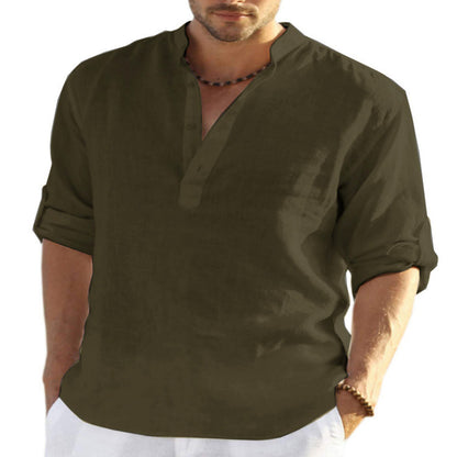 Casual Cotton Linen Loose Stand Collar Shirt