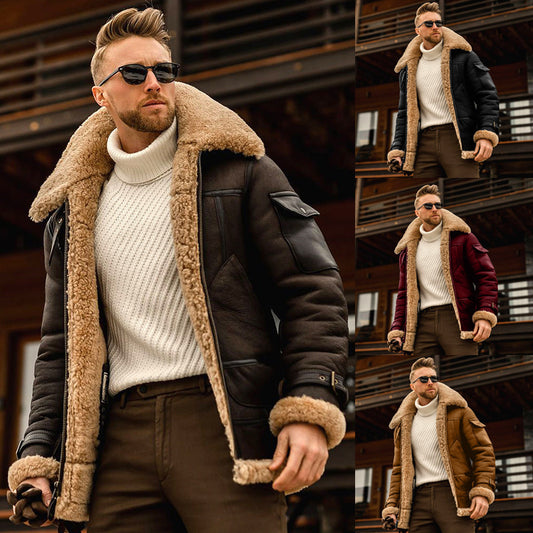 Winter Fleece Shearling Mens Bomber Jacket