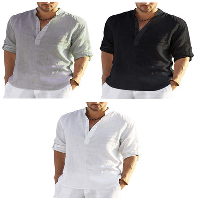 Casual Cotton Linen Loose Stand Collar Shirt